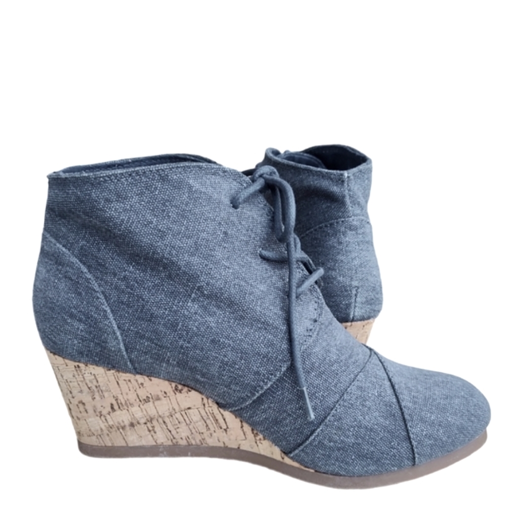 Sugar Blue Wedge Ankle Booties with Cork Heel